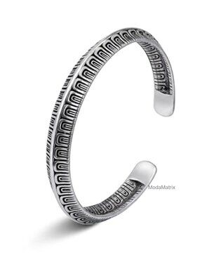 Vintage Adjustable Cuff Bangle Bracelet Silver Plated Geometric Engraving Women